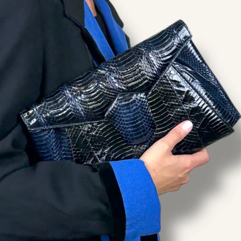 Fab Vtg J. Renee Electric Blue Snakeskin Shoulder Clutch Bag - Picture 14 of 15
